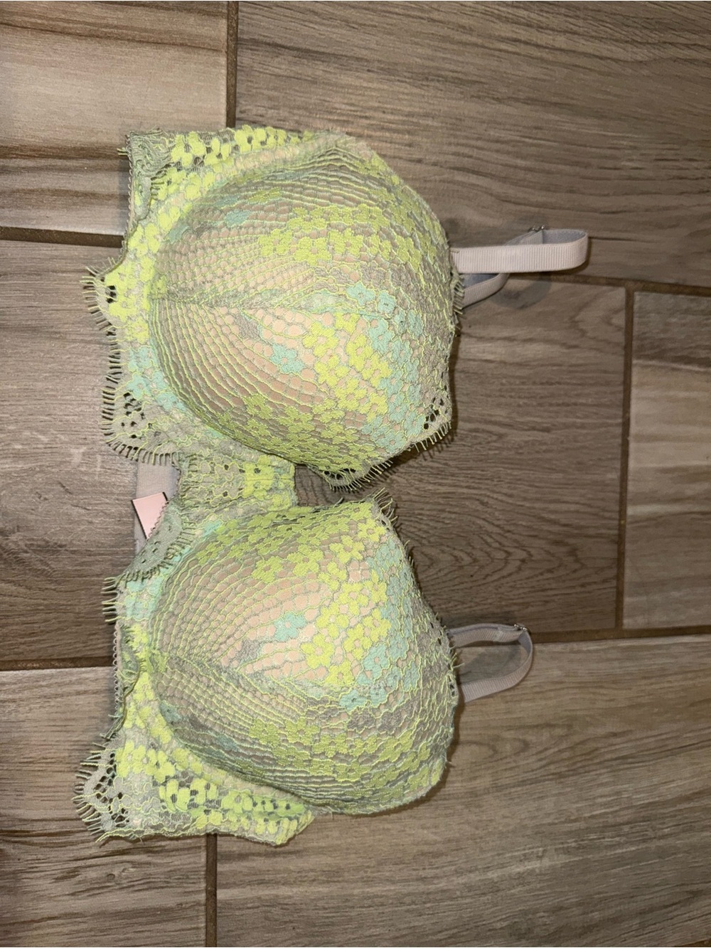 Victoria's Secret Neon Yellow & Mint Lace Push-Up Bra